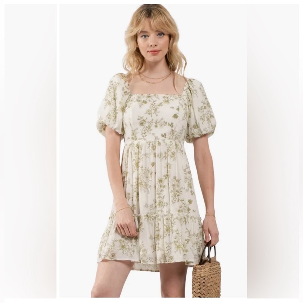 BLU PEPPER FLORAL PUFF SLEEVE FIT & FLARE MINIDRESS